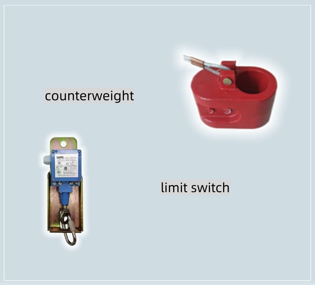 Red counterweight type overwind limiter with a limit switch