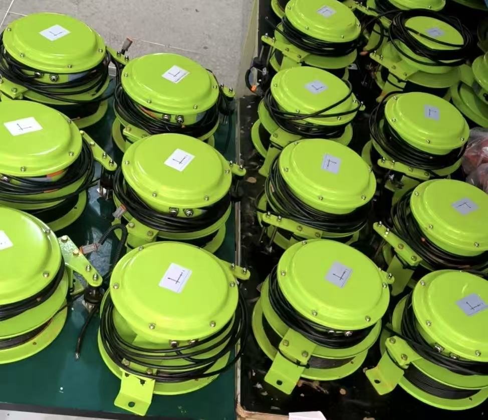 Trays of finished draw-wire length sensor boxes
